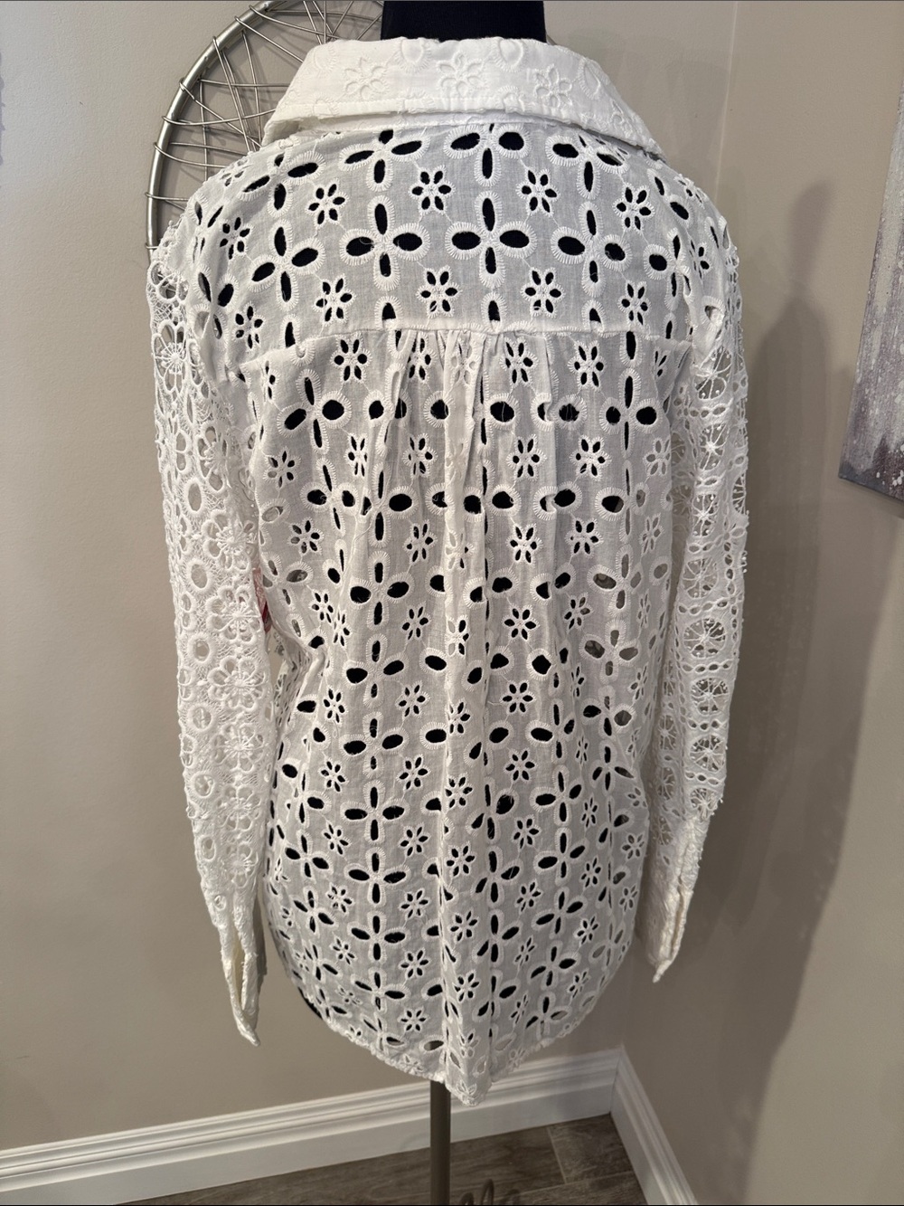 White Eyelet Button-Up Shirt size small (nwt) - Picture 2 of 5